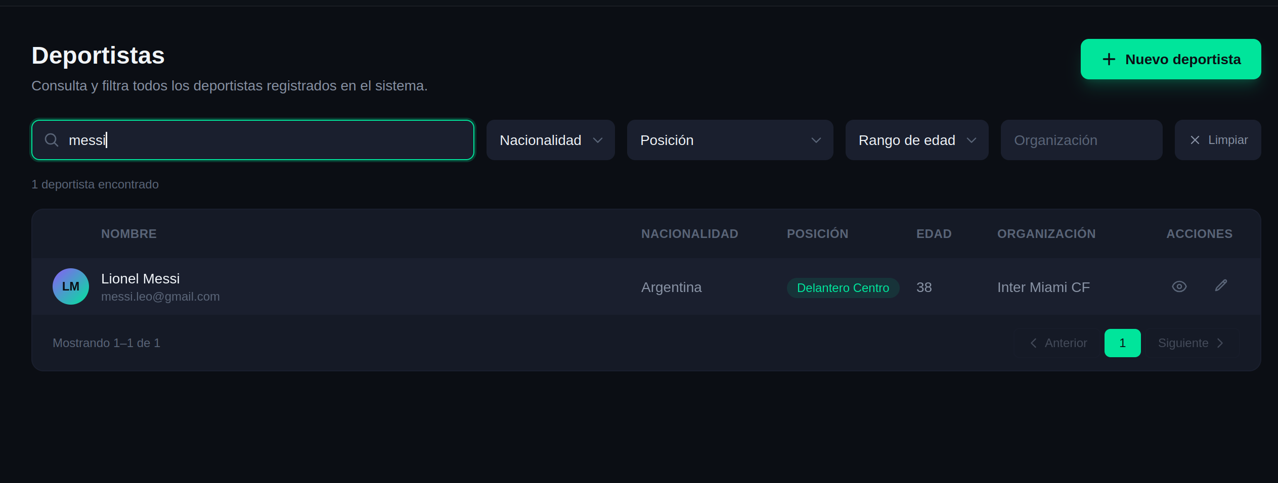 ElaScout - Lista de deportistas