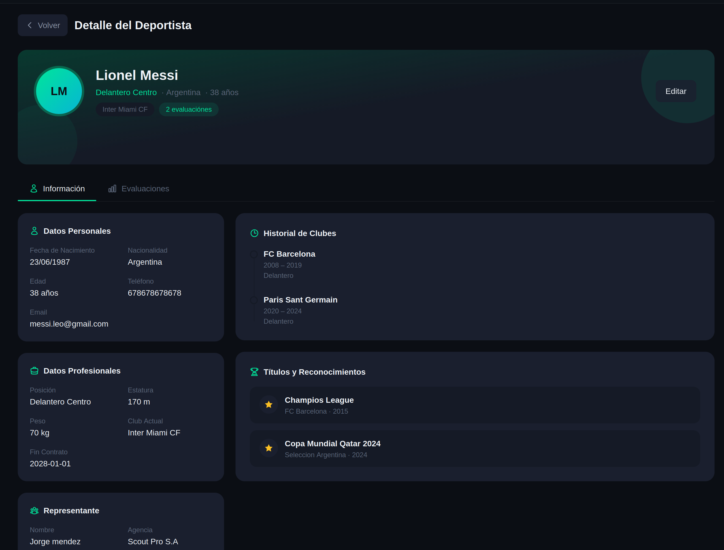 ElaScout - Detalle del deportista
